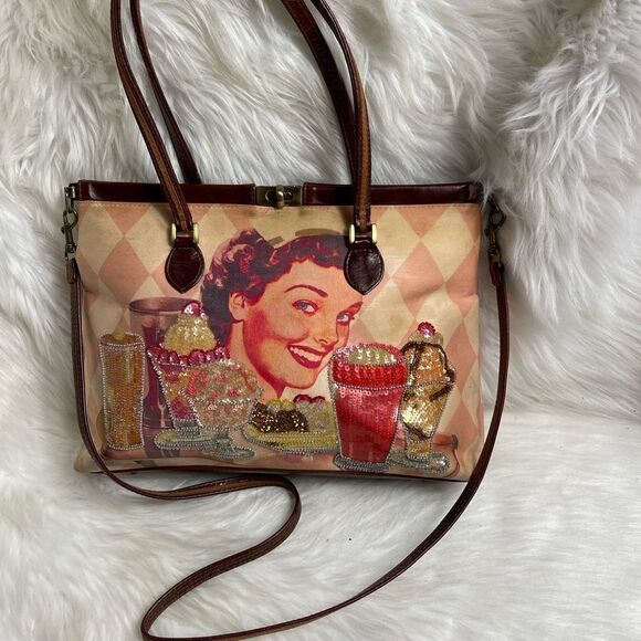 Isabella Fiore vintage fabric and leather shoulder with sequins dinner d… - Picture 2 of 15